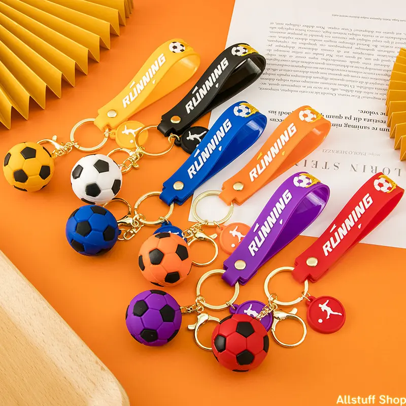 PVC Plastic Football Print Keychain - Cute Look DIY Bag Accessory, Unisex Luggage-Bag Charm, Multiple Colors Sports Backpack Pendant