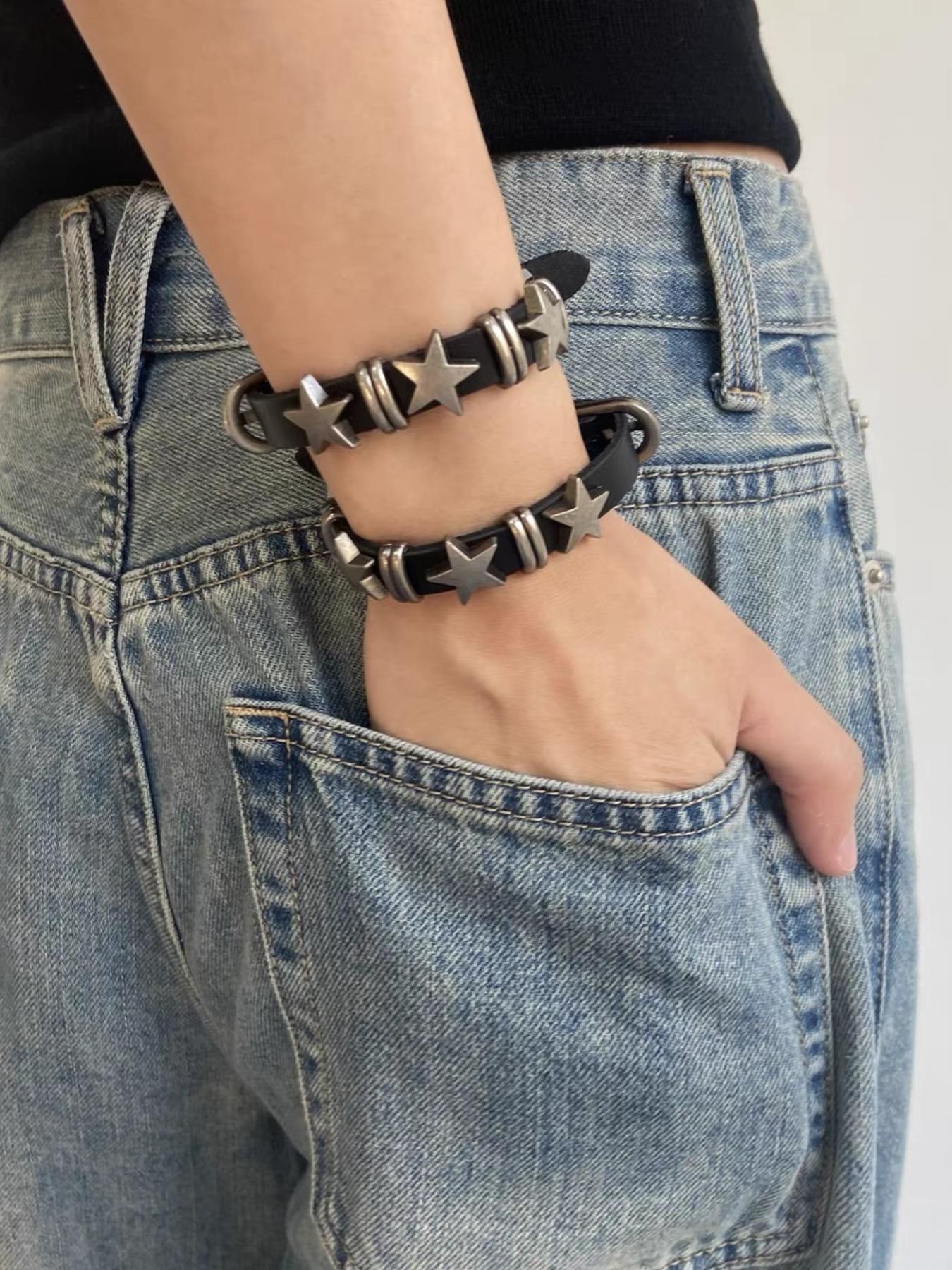 Punk Star Decor Pu Leather Bracelet, Adjustable Fashion Accessories for Both Men & Women for Party, Daily Clothing Decor,  All-match & Exquisite Jewelry