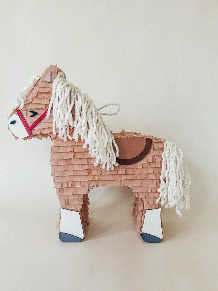 Mama's Piñatas Birthday Horse Piñata Handmade Party Decoration with String Mane & Candy Holder 22x22x6 Inches Eco-Friendly Customizable Charming Horse Design