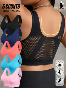 Women's Breathable Mesh Sports Bra with Pads, Plus Size 1xl-5xl, Comfortable No Underwire, Yoga Running Fitness Bras