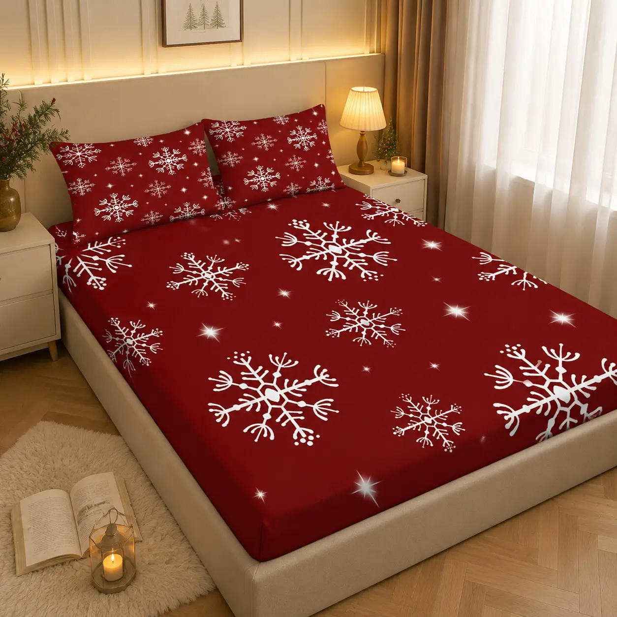 3-Piece Snowflake Christmas Bed Sheet Set, Nordic Style, Soft and Breathable, Ideal for Bedroom, Living Room, Dorm, Apartment Decor