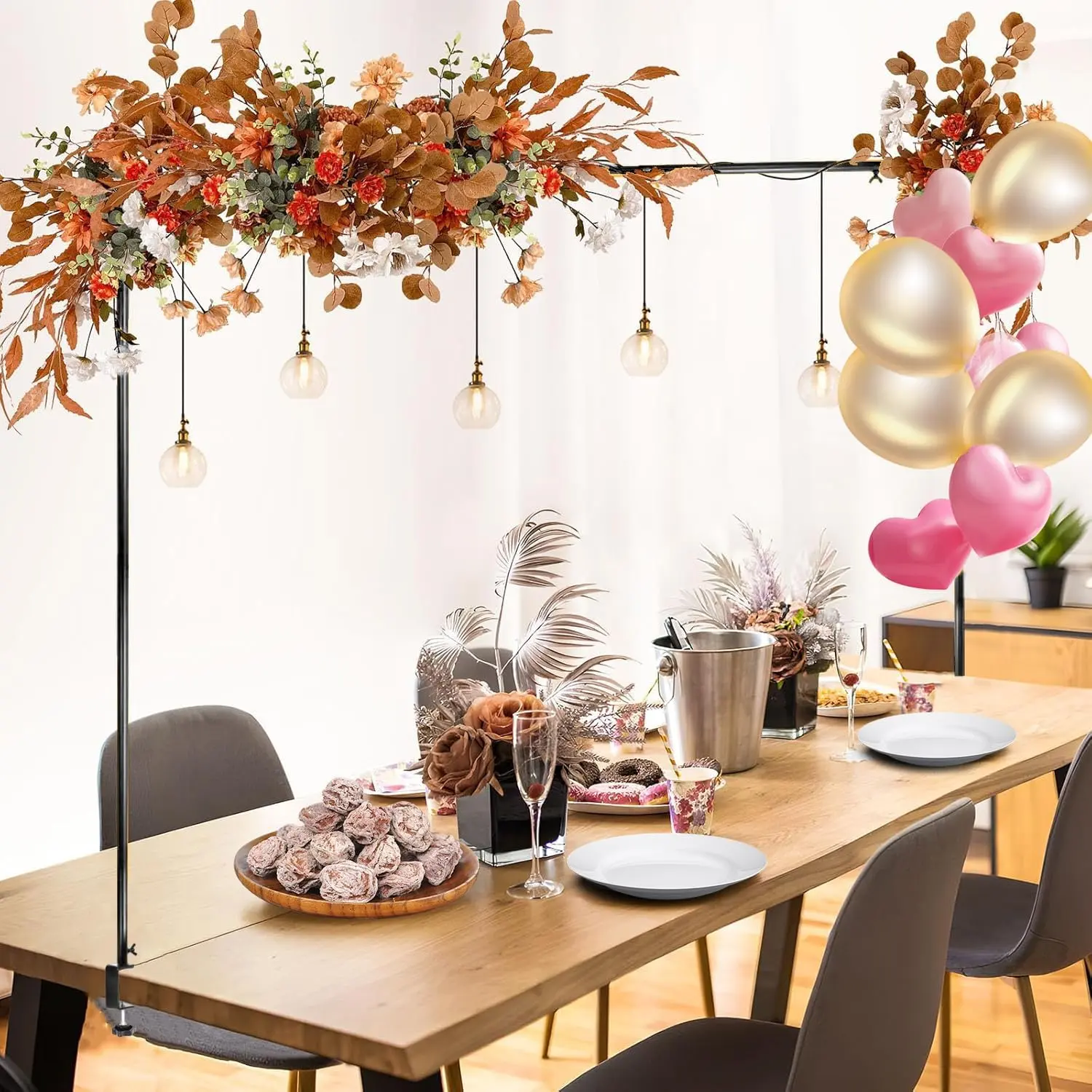 Over The Table Rod Stand with Clamps - Adjustable Tabletop Banner Holder for Party Decor, Balloon , Garland  - Durable  for Weddings, Birthdays, Family Events(Black)