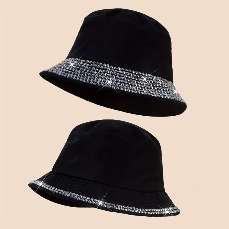 Black Casual Rhinestone Bucket Hat] Trendy Rhinestone Decor  display picture 2