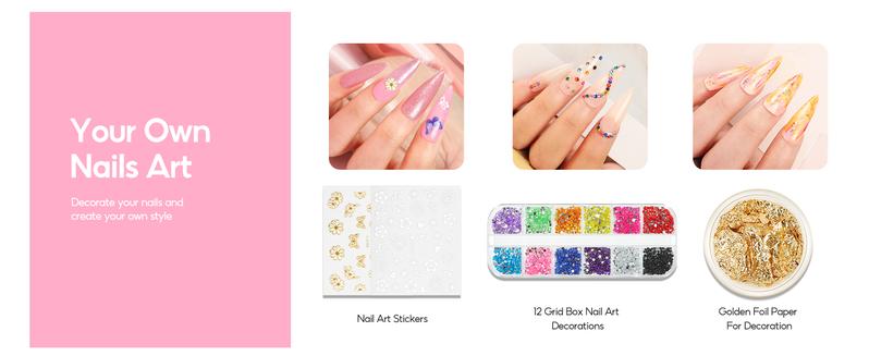Acrylic Nail Kit with Drill and U V Light, Professional Nail Kit Acrylic Set for beginners with Everything 3PC Powder 24PC Glitter Fake Tips Decoration Nails Set DIY Home Salon