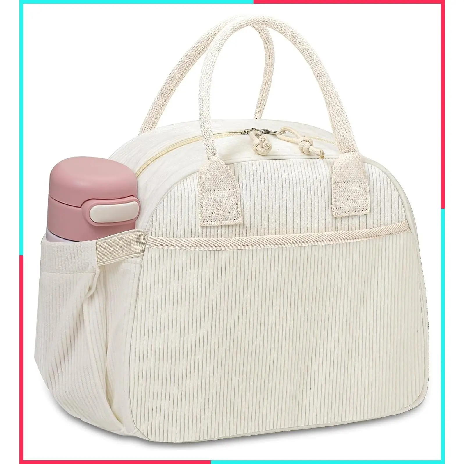 Insulated Lunch Bag for Women, Cute Corduroy Lunch Box | Reusable Tote for Work (Beige Corduroy)