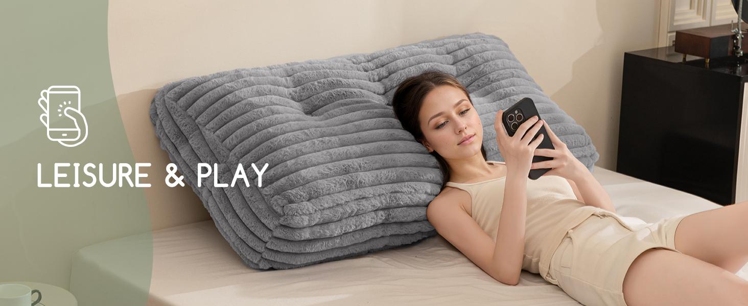 Triangular Headboard Wedge Pillow with a Cylindrical Pillow and Filling, Daybed Pillows for Sitting up, Reading or Working with Removable Cover,Twin 39.4"x19.7"