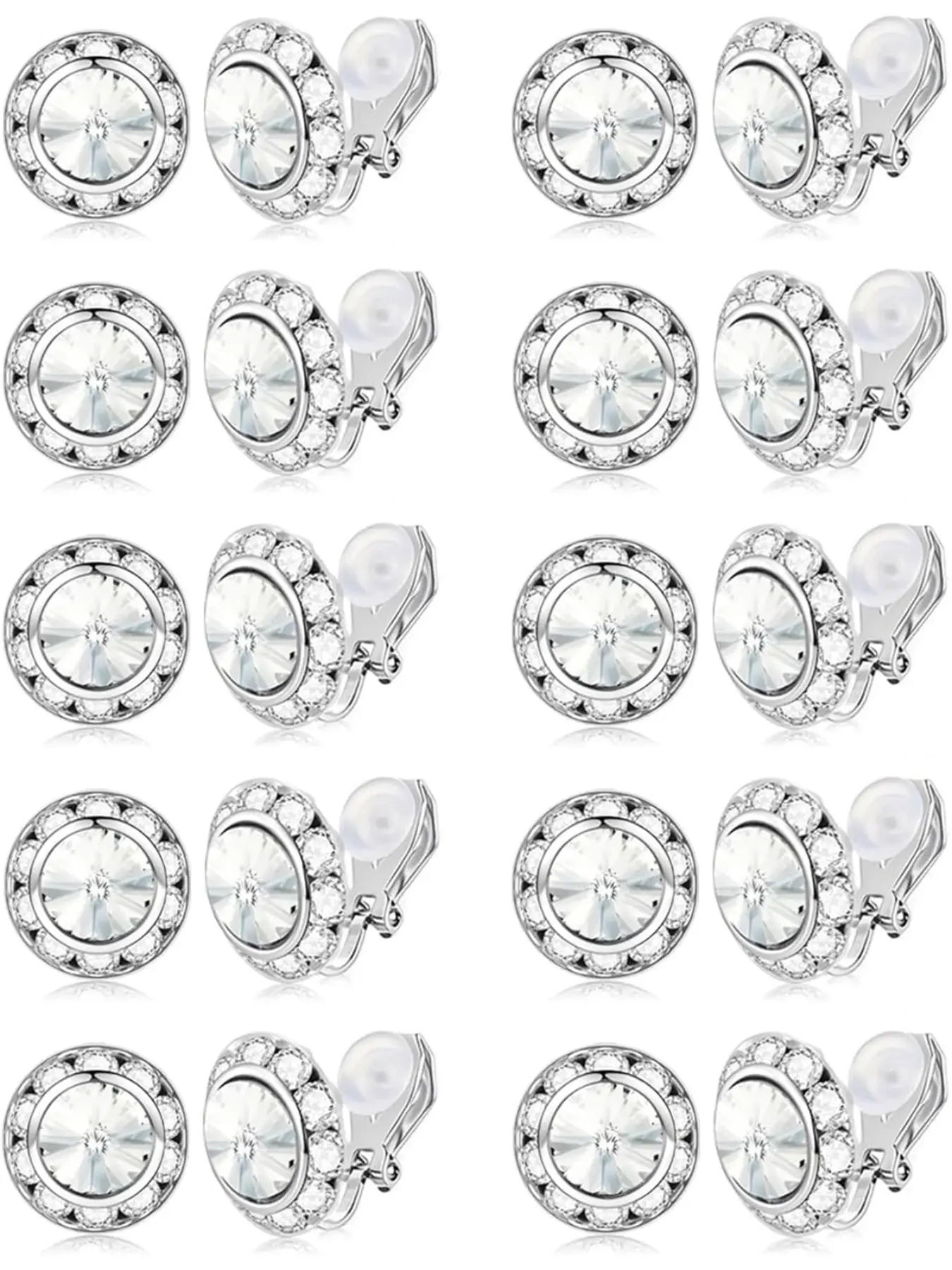 10 Pairs Women's Crystal Clip Earrings, Diamond Design, Perfect for Dance Competitions, Stage Performances, Opera, Weddings, 15mm