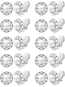 10 Pairs Women's Crystal Clip Earrings, Diamond Design, Perfect for Dance Competitions, Stage Performances, Opera, Weddings, 15mm