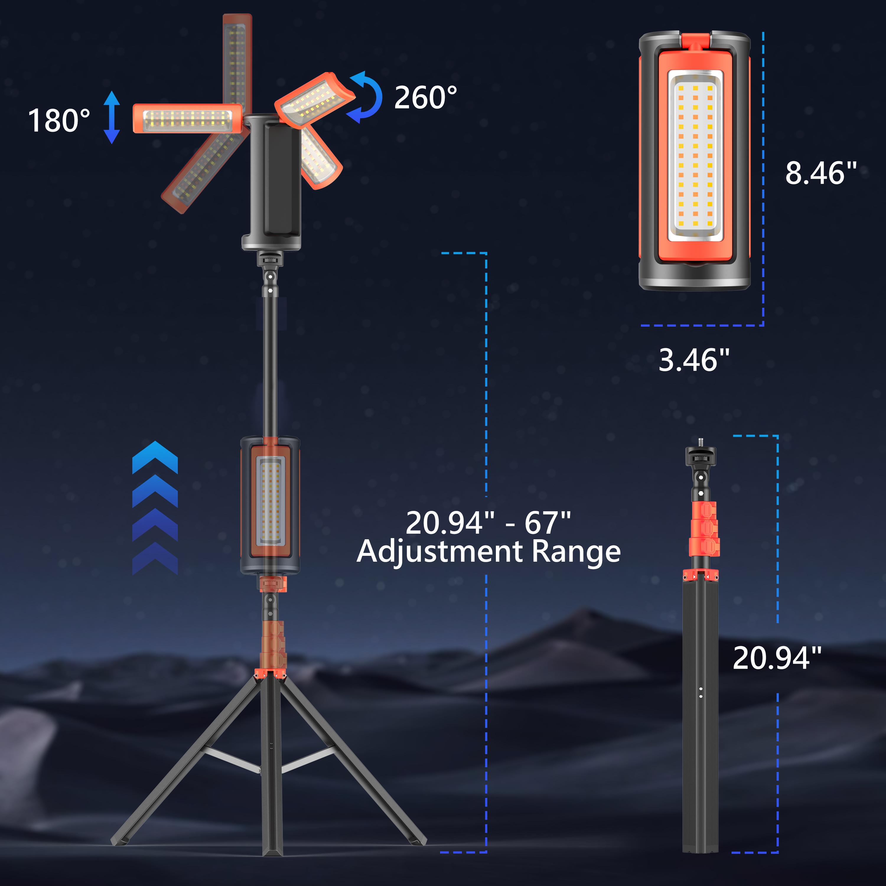 3-Head LED Camping Light with 10000mAh Power Bank - Portable Rechargeable Work Light with 67" Adjustable Stand & Detachable Tripod for Outdoor, Emergency, Camping, Fishing, Garage 3-Head LED Camping Light with 10000mAh Power Bank - Portable Rechargeable Work Light with 67" Adjustable Stand & Detachable Tripod for Outdoor, Emergency, Camping, Fishing, Garage