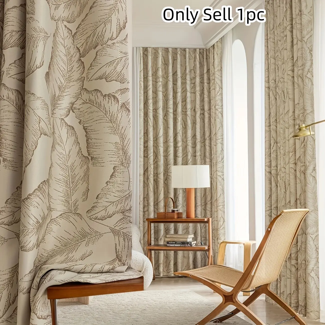 1 Piece Fashion American Large Leaf Pattern Curtain, High Precision Polyester, Perfect for Living Room and Bedroom Decor, Easy Care