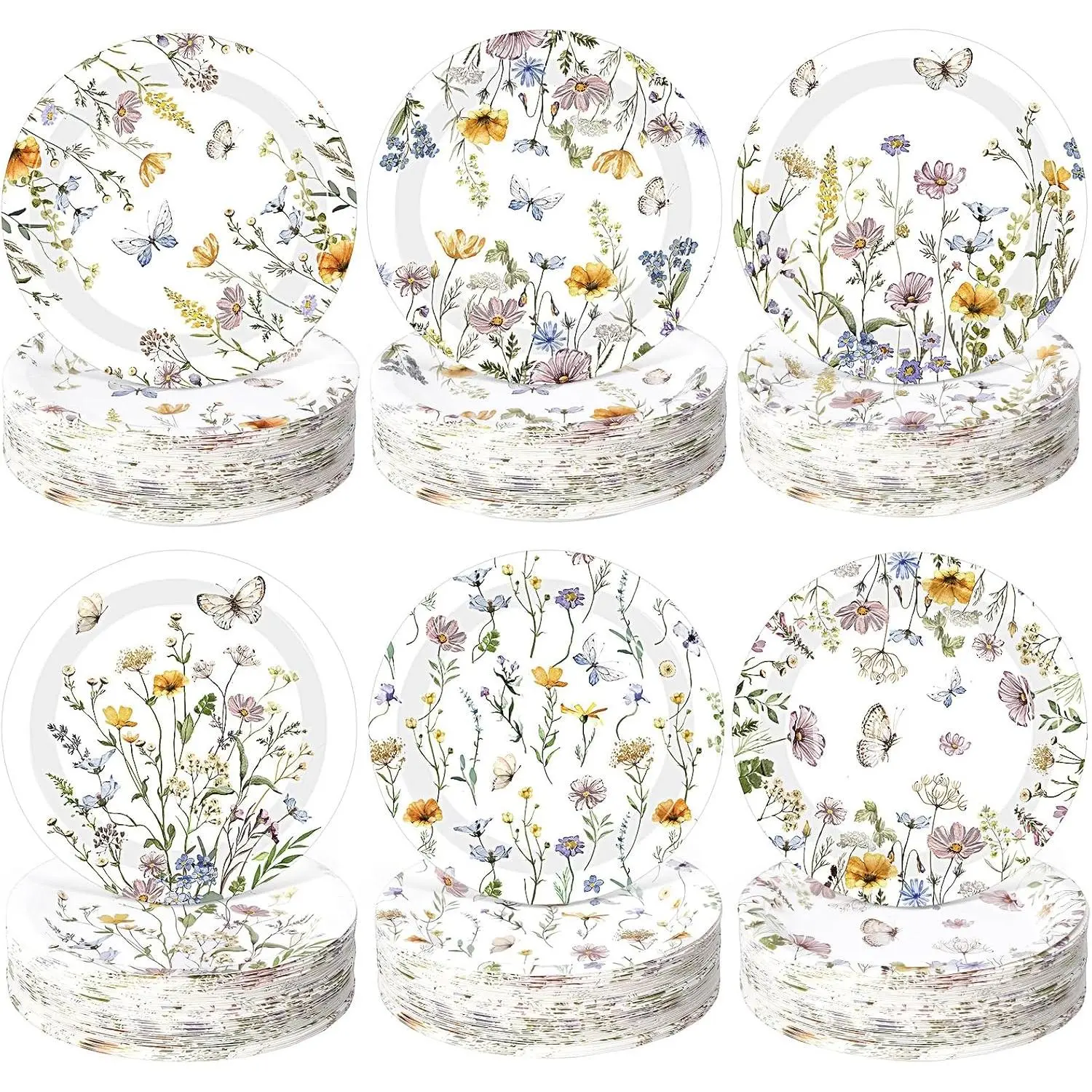 60 count 7 Inch Floral Party Plates Wildflower Paper Plates Spring Summer Disposable Dinnerware Decoration for  Party Dinner Birthday  Shower Bridal Wedding Supplies