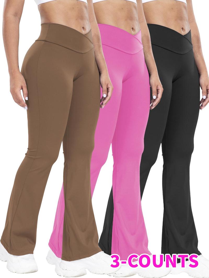 Women's Solid High Waist Flare Leg Leggings, Casual Comfy Tummy Control Skinny Pants for Yoga Gym Workout, Going Out Bottoms for All Seasons, Shaping Leggings
