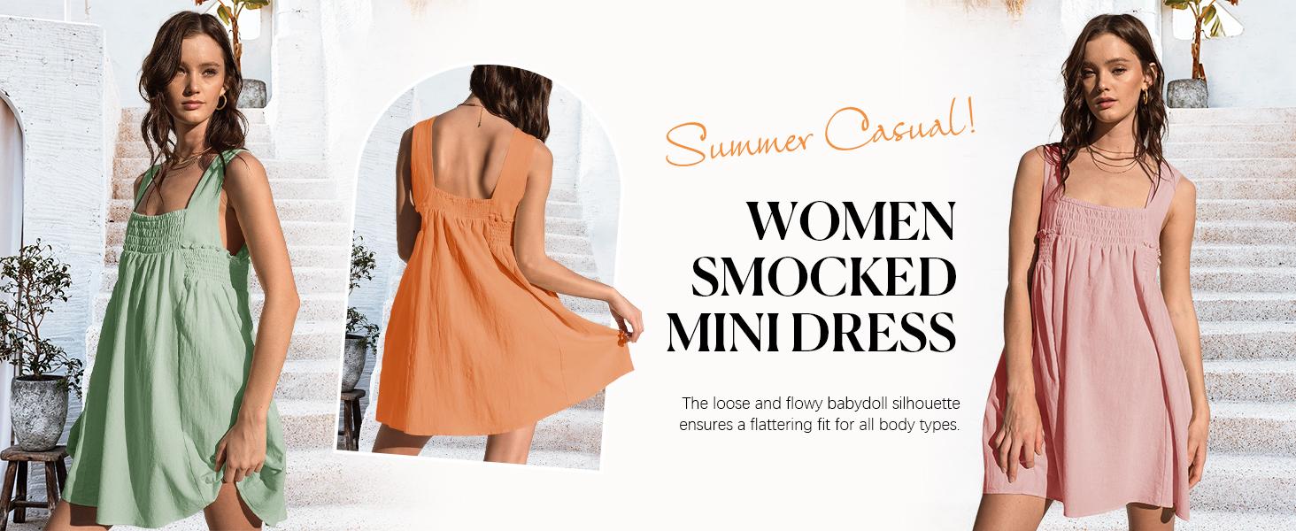 Imily Bela Women 's Summer Casual Sleeveless Mini Dress Square Neck Smocked Swing Loose Babydoll Dress Imily Bela Women 's Summer Casual Sleeveless Mini Dress Square Neck Smocked Swing Loose Babydoll Dress