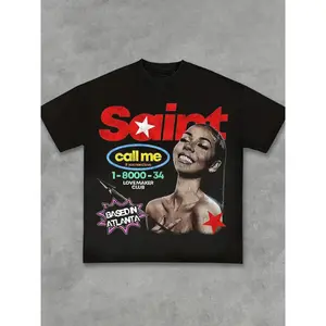 American Vintage Portrait Print T-Shirt, High Street Fashion Loose Fit Short Sleeve, Hip Hop Street Style Unisex Top, Streetwear