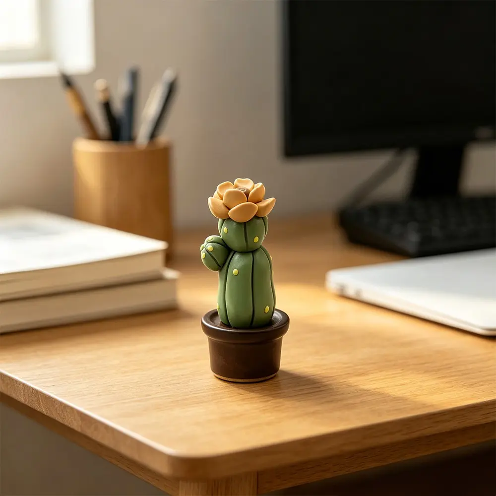 Cute Ceramic Cactus Miniature Succulent Planter, Girlie Desk Decor, Handmade Gift, Micro Greenery Ornament, Unique High-Style Home Decoration
