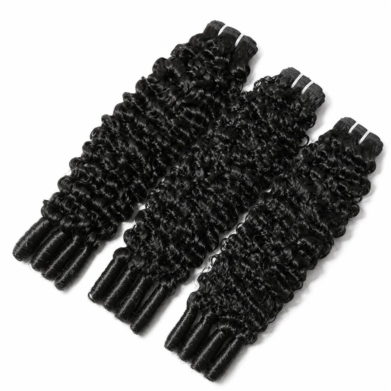 Burmese Curly Bundles Human Hair 3 Bundles Deal Natural Black Curly Hair Extensions Soft Bouncy Thick Full Virgin Hair Weave for Sew In Quick Weave & Wig Making 12-24 Inch