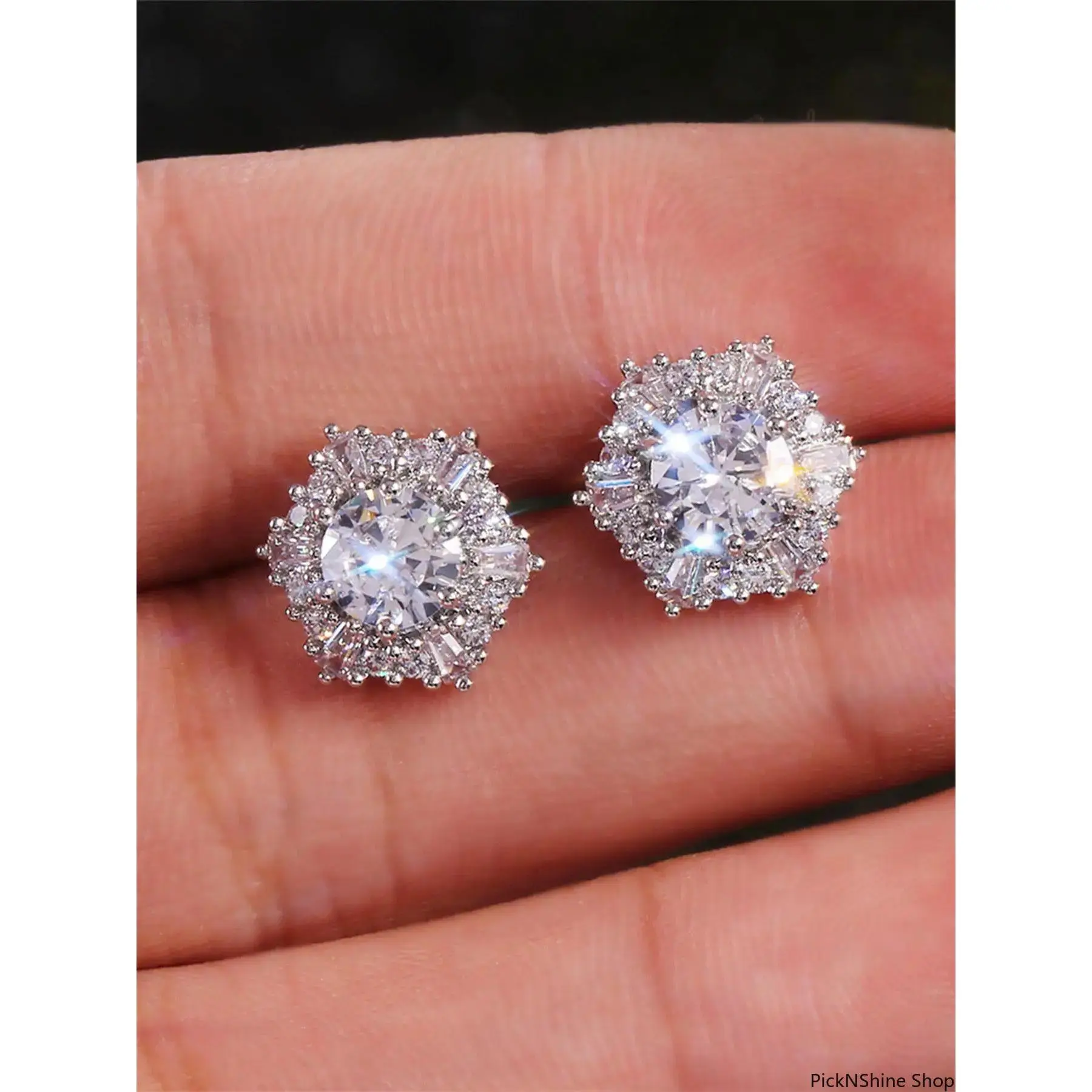 Women's Silver-Tone Copper Halo Rhinestone Stud Earrings - Synthetic Rhinestones, Sparkle, Female Daily & Party Accessory, Elegant Anniversary Gift