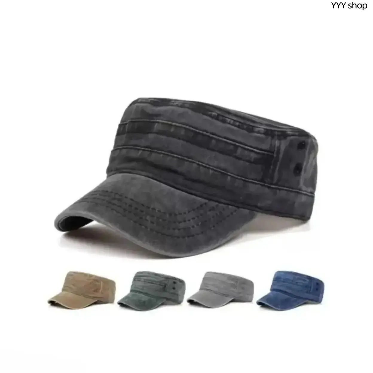 Unisex Solid Retro Flat-Top Army Cap, Adjustable Strap Sun Protection Military Style Headwear, Comfort One Size Hat Ideal For Campfire Gatherings, BBQ Parties, Daily Commute And Casual Outdoor Activities