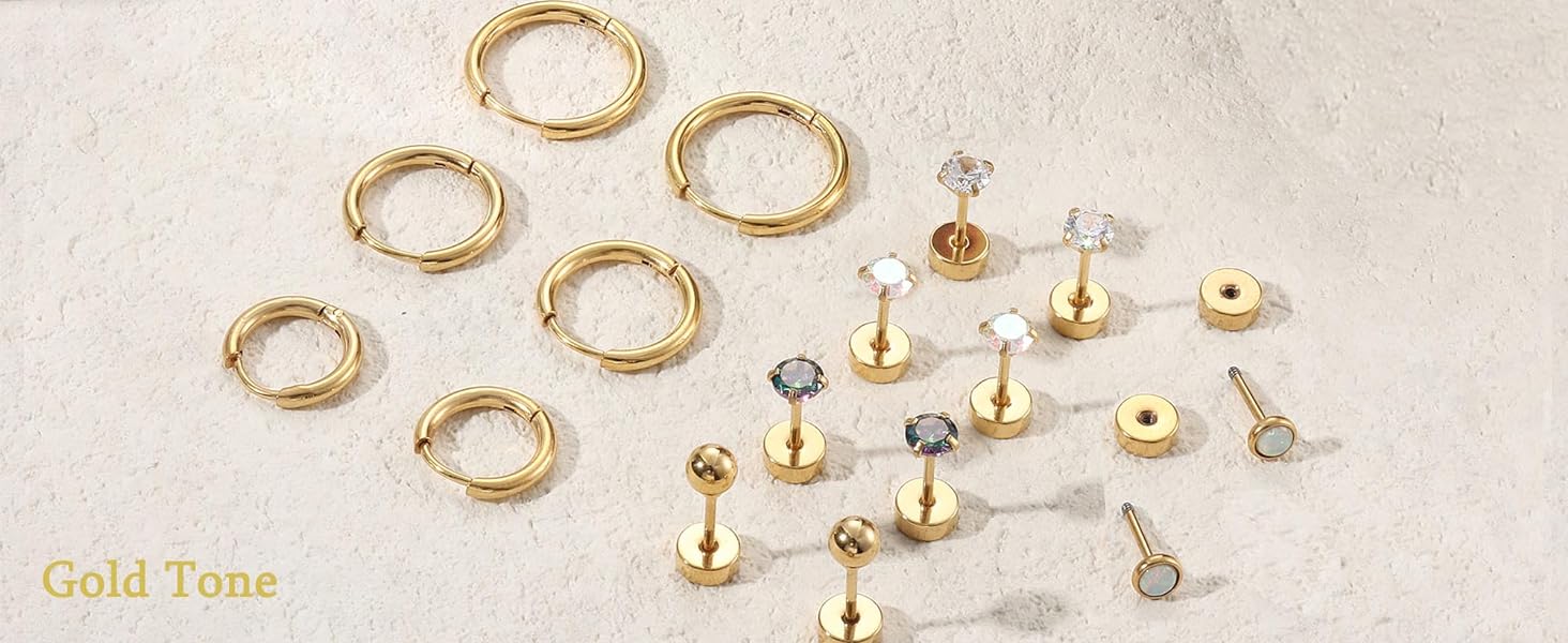 Jstyle 8 Pairs Surgical Steel Earrings for Sensitive Ears Hypoallergenic 20G Stainless Steel Stud Hoop Earrings for Women Men Small Opal Ball CZ Studs & Hoops Jewelry - Studearrings