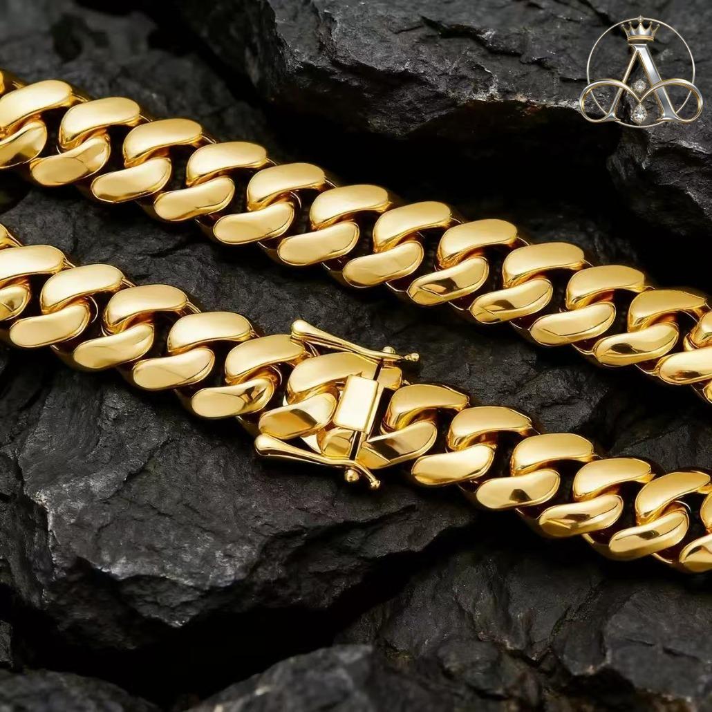 Aurelia Crest  Solid Cuban Chain Bracelet Miami Cuban Link Chain Hip Hop Men Women Fine Jewelry Gift