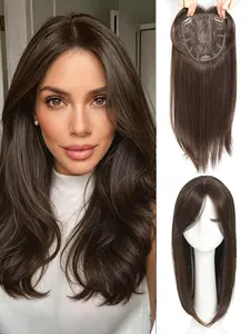 18 Inch 2C Dark Short Wavy Hair Topper, Breathable Lightweight Base, Natural Volume, Full Scalp Coverage for Thinning Hair