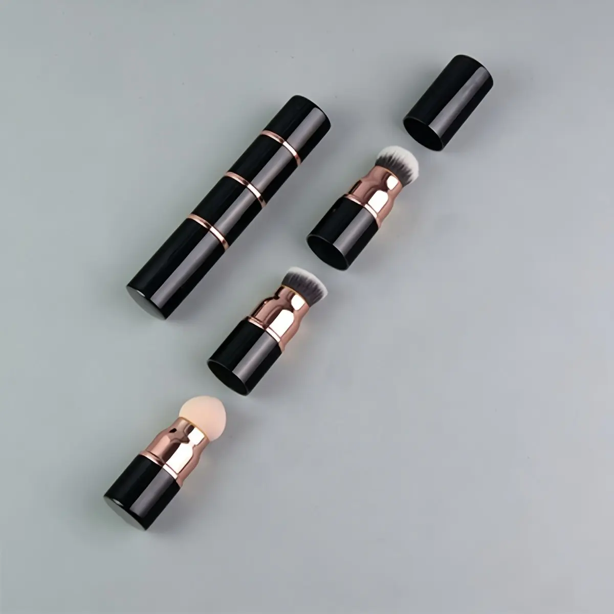 Three-In-One Mini Portable Makeup Brush Set, Detachable Foundation Powder Blush Brushes, Soft Bristles, Easy Storage, Ideal for Daily Use