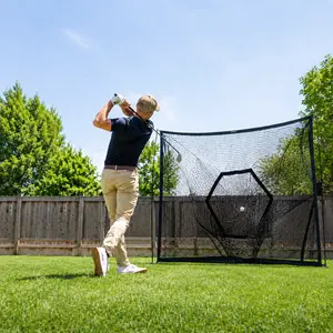 10x7 FT Framed Golf Practice Net with Hexagonal Target Chute, Portable Backyard Driving Range for Indoor & Outdoor Training, Heavy-Duty Impact-Resistant Nylon Netting, Stable Metal Frame, Easy Setup for Golf Swing & Chipping Practice