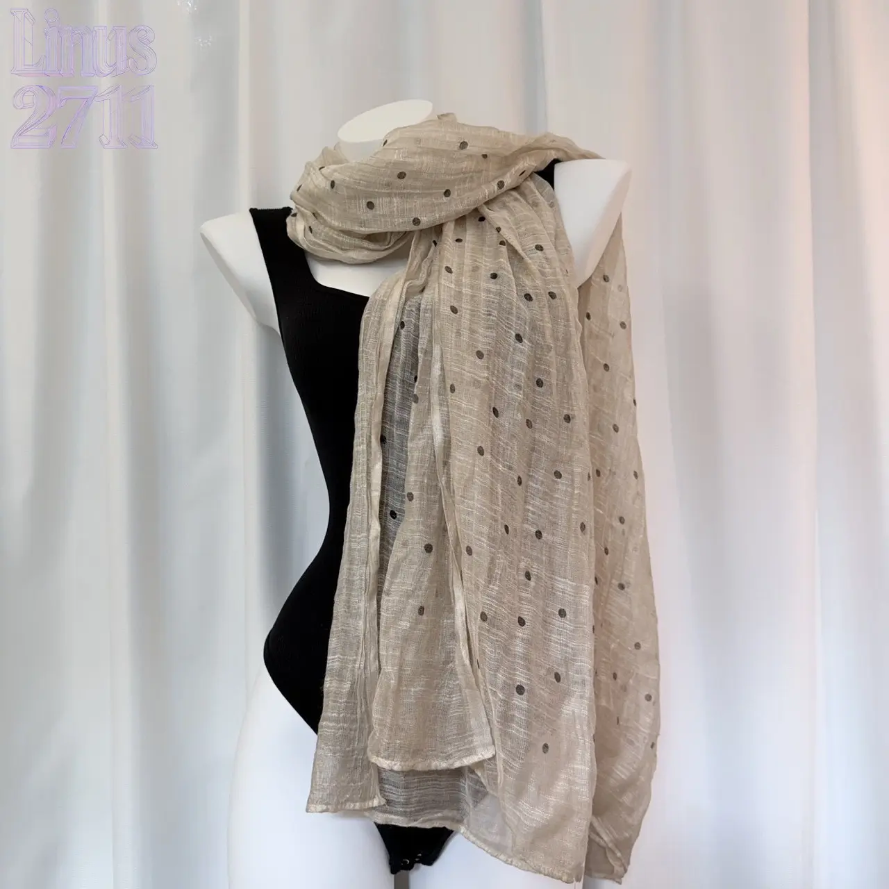 Slub Cotton Polka Dot Scarf Women Thin Breathable Summer Sun Protection Shawl Neutral Beige Dotted Oversized Cape Air Conditioning Neck Wrap Daily Travel Layering Accessory
