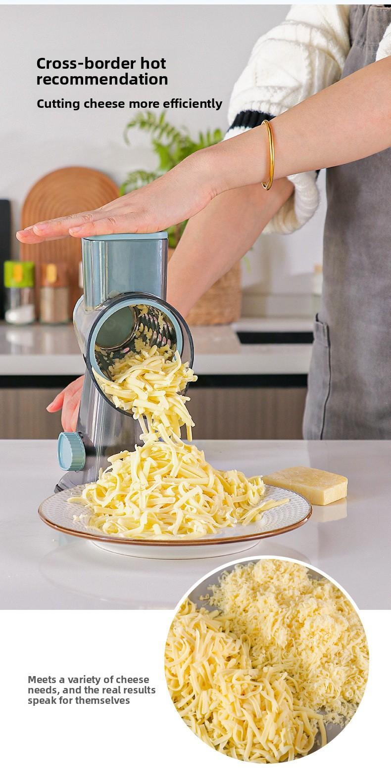 Rotary Cheese Grater, 1-Count Manual Vegetable Chopper with 3 Replaceable Stainless Steel Cutting Blades, Vegetable Shredder and Slicer, Multifunctional Kitchen Utensil, Vegetable Slicer Dicer, Summer Gift # GLOBAL PICKS