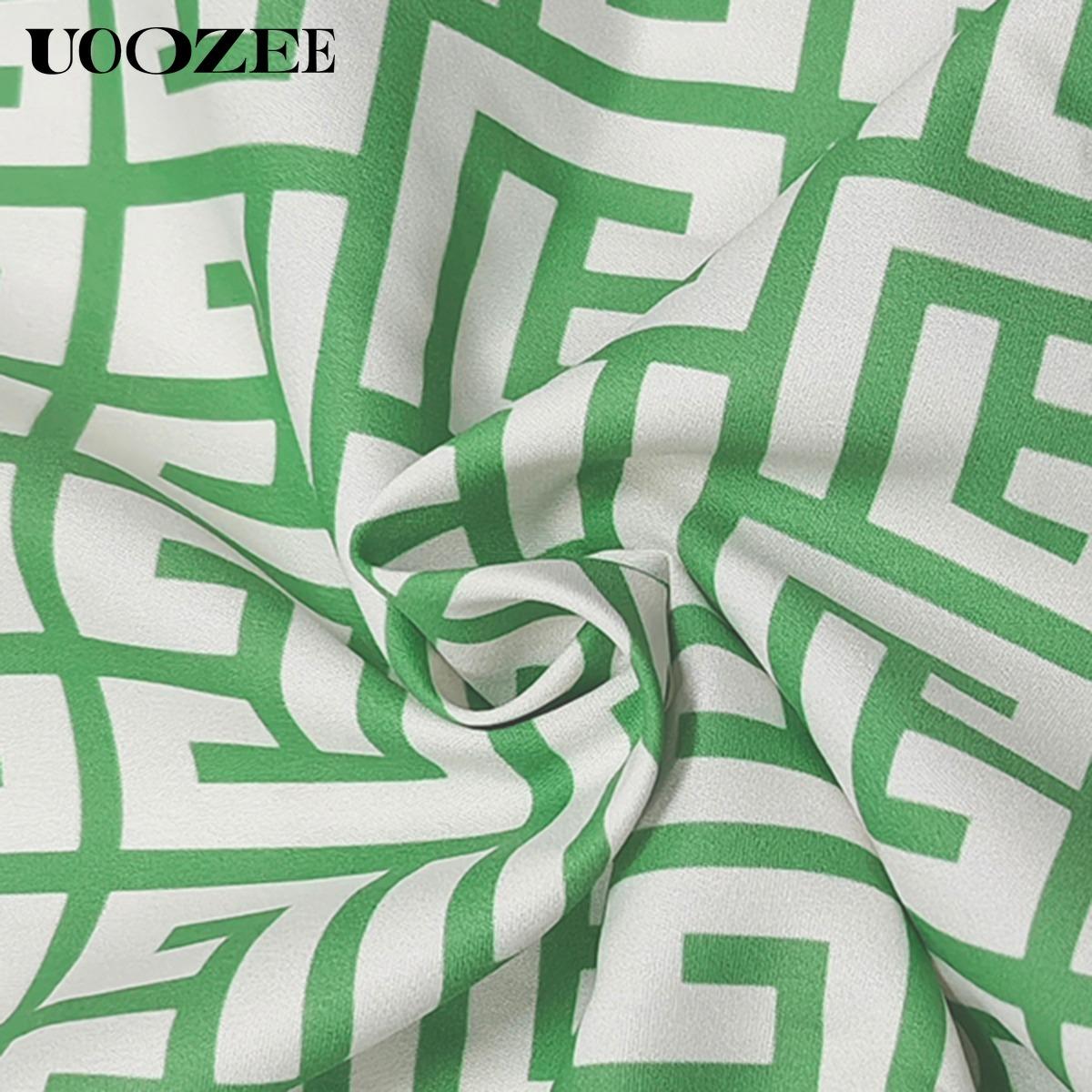 UOOZEE Women's Multicolor Geometric & Printed Lapel Three-Quarter Sleeve Buttoned Collared Mini Dress Casual Summer Shirt Style Stylish Design, No Stretch Daily Multi-Occasion Wear Shirt Mini Dress