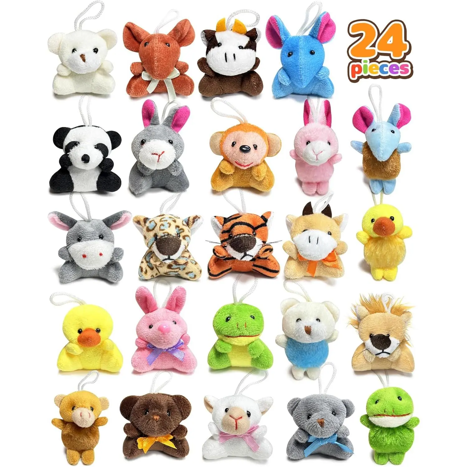 24 Pack Mini Stuffed Animals, Small Plush Keychain Party Favors for Kids 3-5, 4-8, 8-12, Bulk Treasure Box Toys for Classroom Prizes, School Gifts, Easter Basket Egg Goodie Bags Stuffersfidget toys