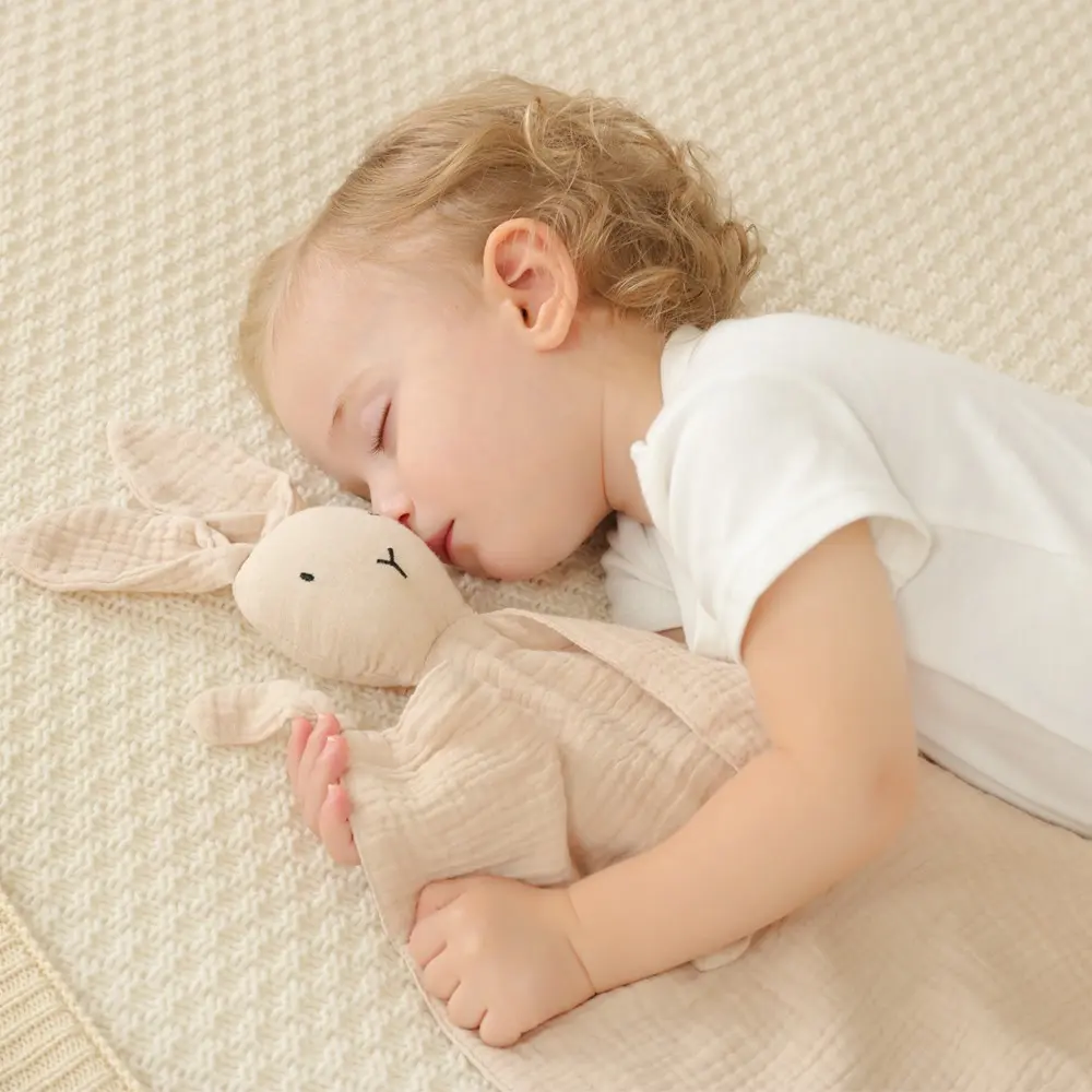 Baby Pure Cotton Gauze Soothing Towel, Infant Sleep Companion Rabbit Doll, Comfort Handkerchief for Babies, Soft and Gentle