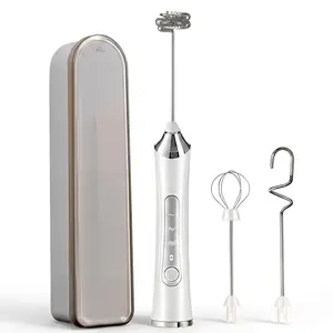 Wireless Hand Mixer Set with Storage Box, 3-Speed USB-C Milk Frother Egg Beater, 3 Stainless Steel Attachments (Whisk, Milk Foam, S Dough Head), Portable Blender for Coffee, Cake & Dough, Gift for Bakers & Coffee Lovers