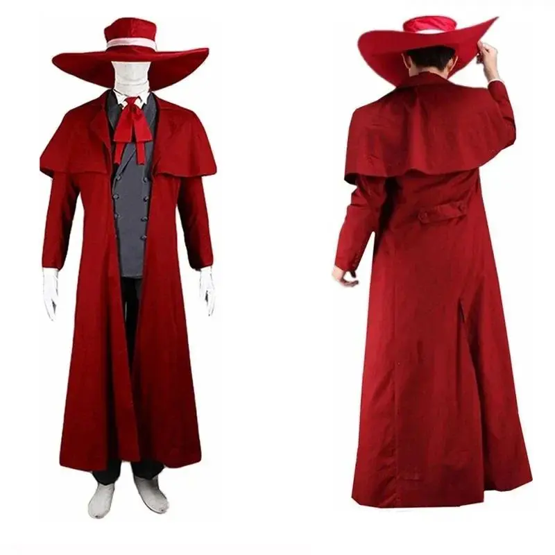 New Vampire Hunter Cosplay Hellsing Alucard Costumes Cool Man Suits Content Long Coat Best Outfits Glasses Wigs Cap
