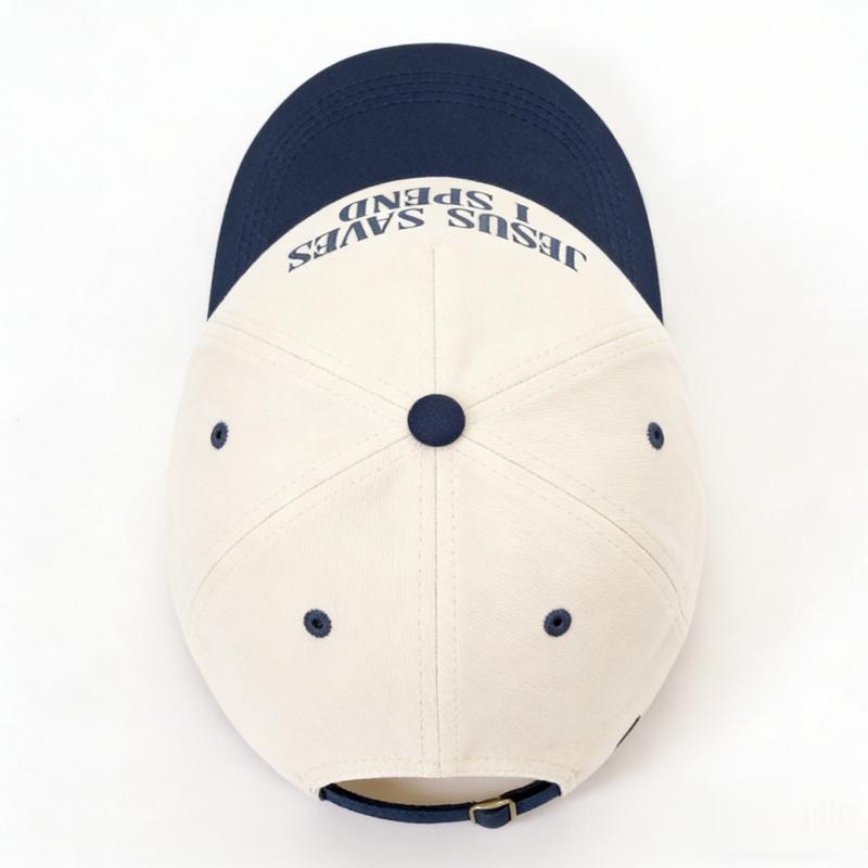 2026 trendy hat, featuring the embroidered "JESUS SAVES ISPEND" pattern, a baseball cap with a contrasting color design, adjustable and unisex unisex hat