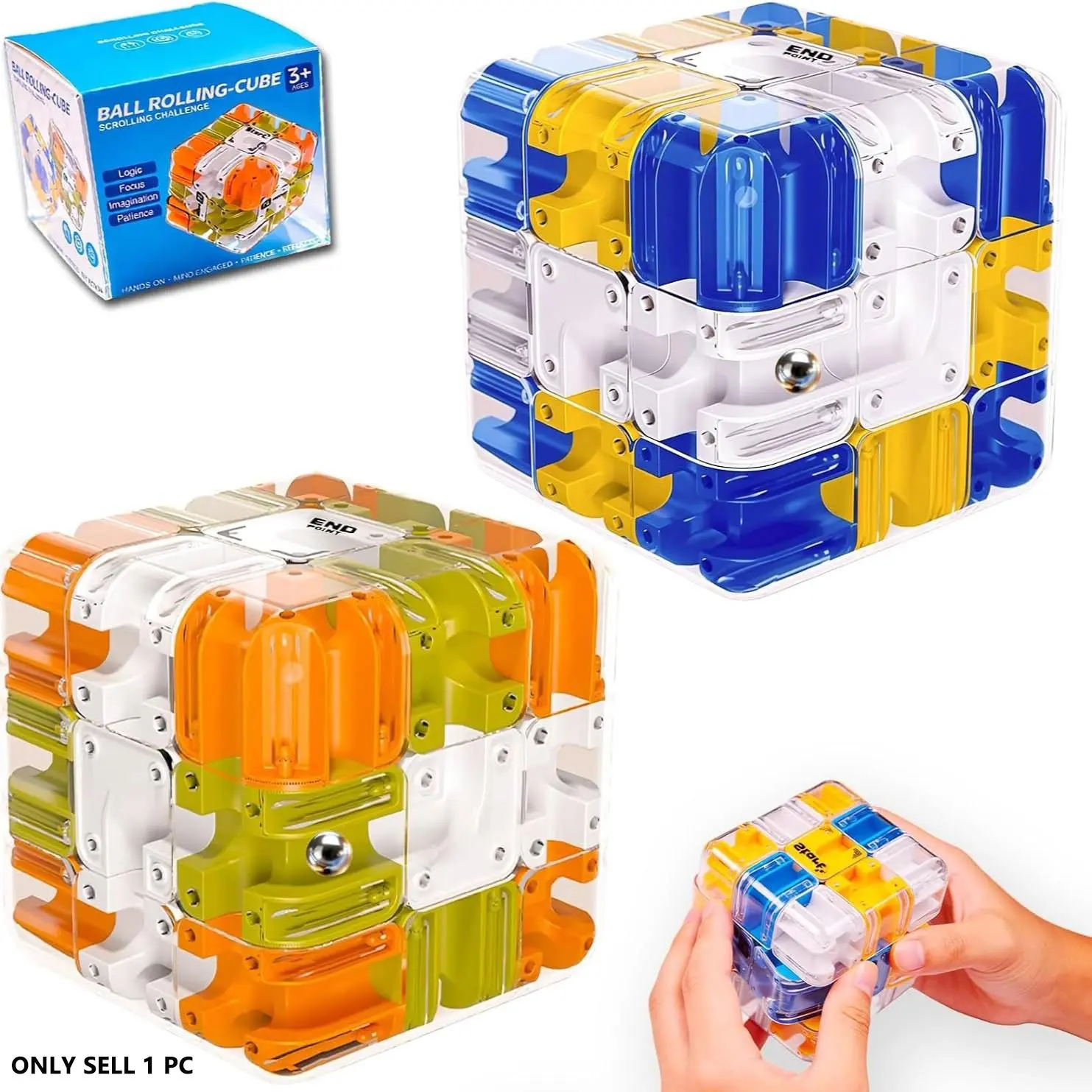 3D Rolling Maze Cube Puzzle, Logic Brain Teaser for Kids, Teens, Adults, Hand-Eye Coordination, Birthday Gift, 3 Years+