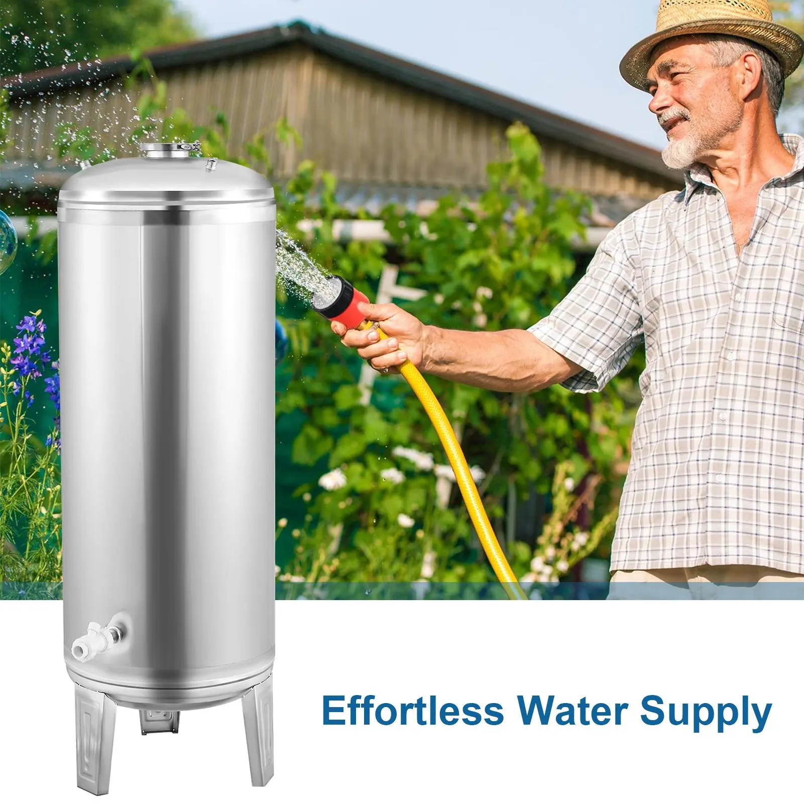 200L Vertical Stainless Steel Well Pump Pressure Tank, Heavy-Duty Outdoor Pressure Pump Watering Equipment for Irrigation Backyard, Home Improvement Garden Supplies