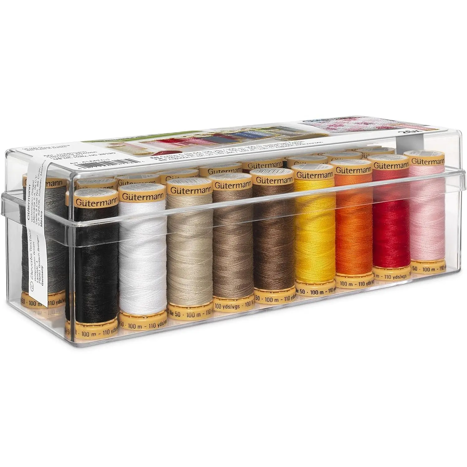 Gutermann Boxed Set - 26 Cotton Thread Spools Organizer Storage Box, Home Supplies with Assorted Colors (6818670), Multiple Spools
