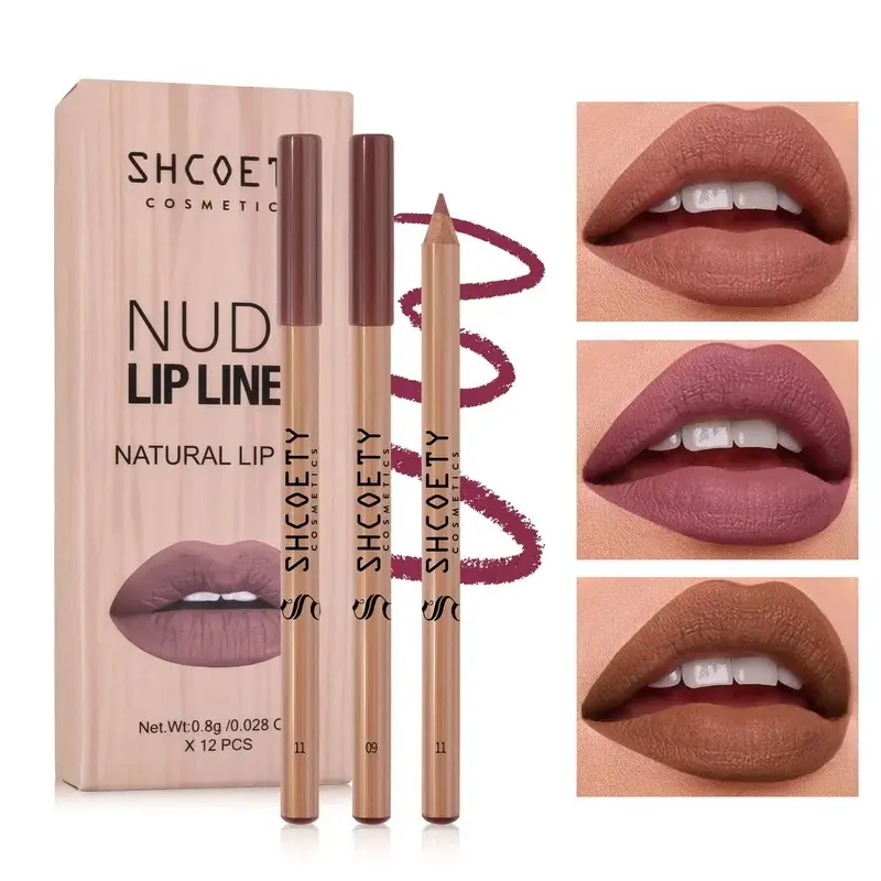 Women's 12-Piece Nude Lipliner Set - Flawless, Natural Smooth Matte Lip Pencils, Long-Lasting, Moisturizing Lip Makeup Kit for Daily & Evening Use, 1 Set, Olive, Pinkish