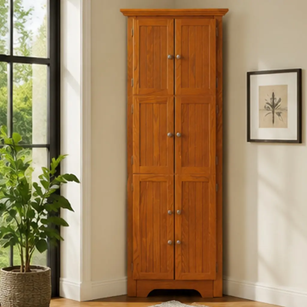 ARCH 72"-Height Oak Farmhouse Corner Kitchen Pantry Cabinet - 4-Tier Freestanding Base 8-Door Cupboard, Space-Saving Organization Furniture, Requires Assembly, Wipe with Dry Cloth