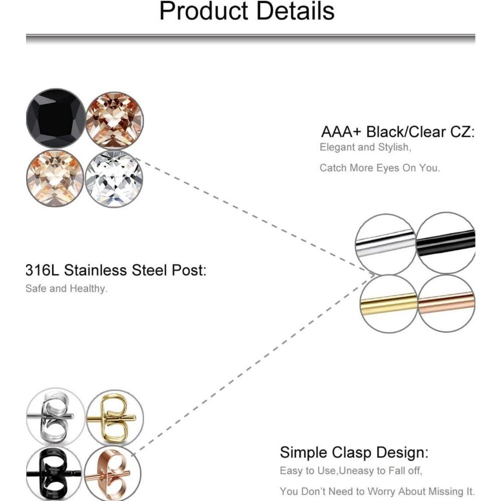 FIBO STEEL 4 Pairs Stainless Steel Stud Earrings Set for Women Men Women 5-8 mm Cubic Zirconia Inlaid Ear Studs Fashion Accessories Gift FIBO STEEL 4 Pairs Stainless Steel Stud Earrings Set for Women Men Women 5-8 mm Cubic Zirconia Inlaid Ear Studs Fashion Accessories Gift