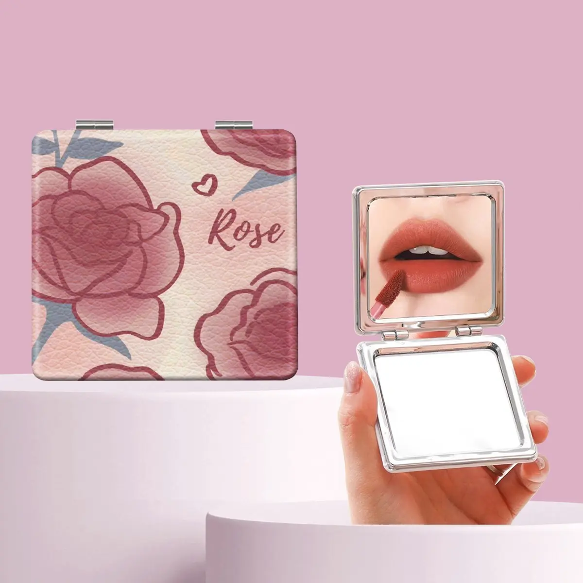 Millennial Y2K Style Rose Letter Heart Makeup Mirror, Foldable Mini Handheld Mirror, Perfect Gift for Friends and Family