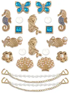 20 Pcs Luxury Ocean Style Resin Shoe Buckles, Mermaid Shell Chain DIY Shoe Accessories, Hole-In-Heel Decorative Footwear Attachments