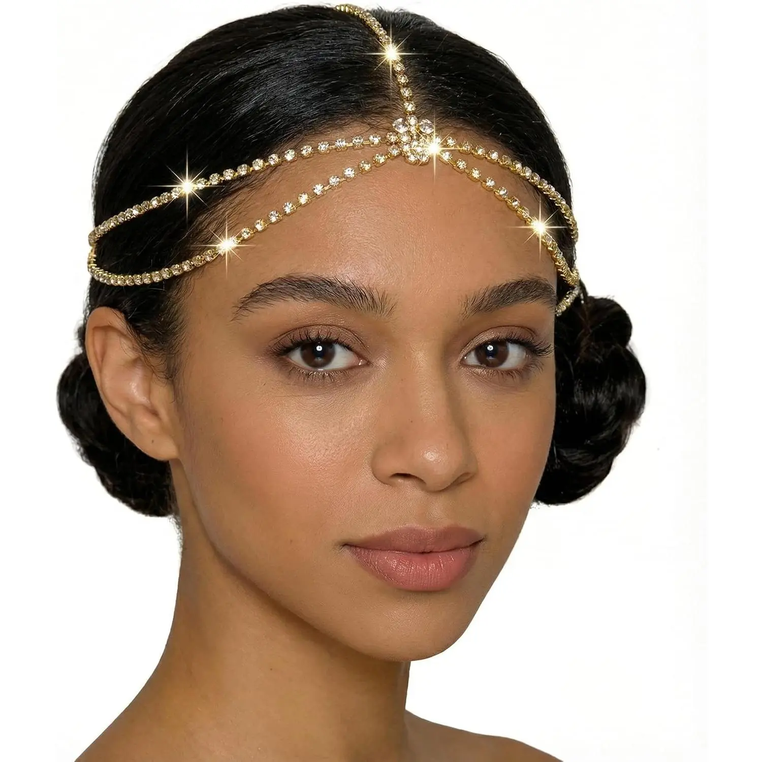Women's Jeweled Chain Headband - Adjustable Size, Modern Synthetic Elegant Wedding Hair Accessory