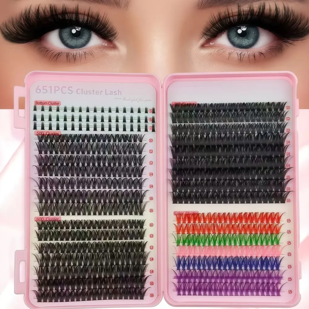 DIY Single Cluster Colored False Eyelashes, Stage Cos 651 DD Curl Mixed Set, Perfect for Makeup Artistry & Special Effects