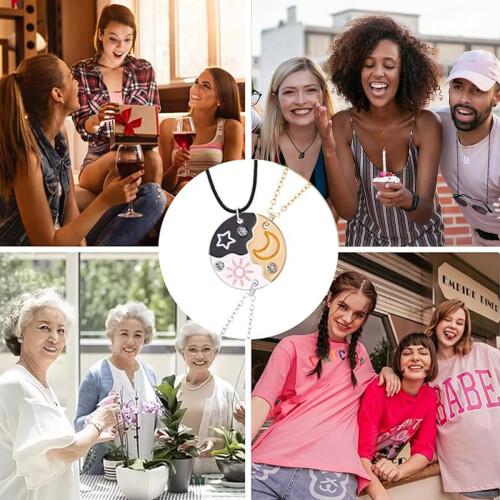 2026 New Set of 3 Sun, Moon & Star Magnetic Necklace, Puzzle Design BFF Jewelry for Best Friends & Sisters, Ideal Friendship Gift with Rhinestone Detail, Perfecy for Birthday, Anniversary