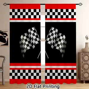 2-Piece Racing Theme Curtains Set, 2D Print Flag Design, Washable Rod Pocket, Home Decor, Suitable for Windows, 60cm-130cm Width