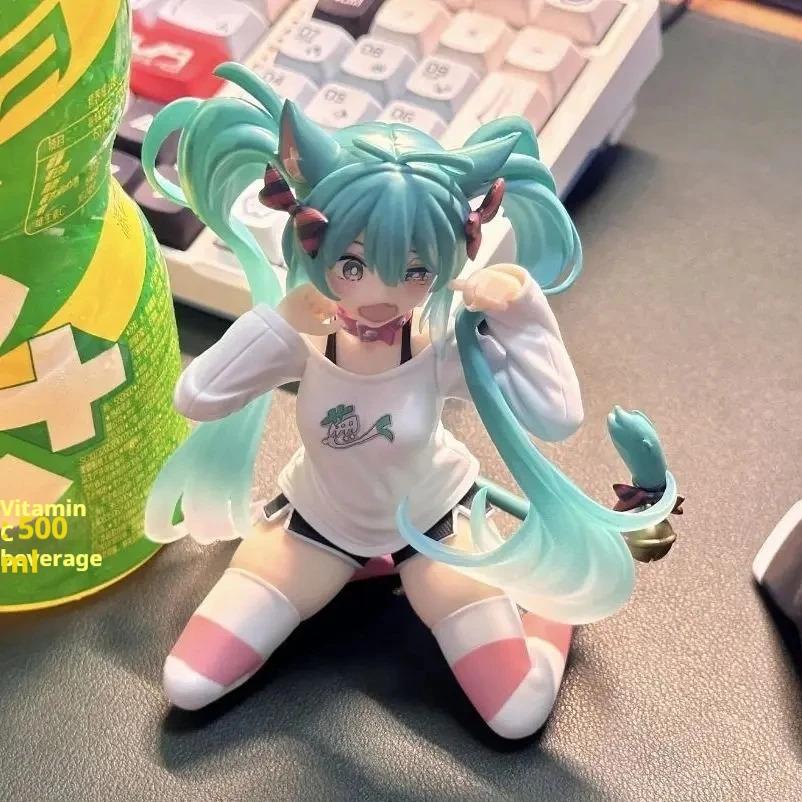 Hatsune Miku Model Anime Girl Figures Cat Ear Sitting Posture Short Sleeved Pajamas Figurines Car Decoration Doll Kids Toys Gift