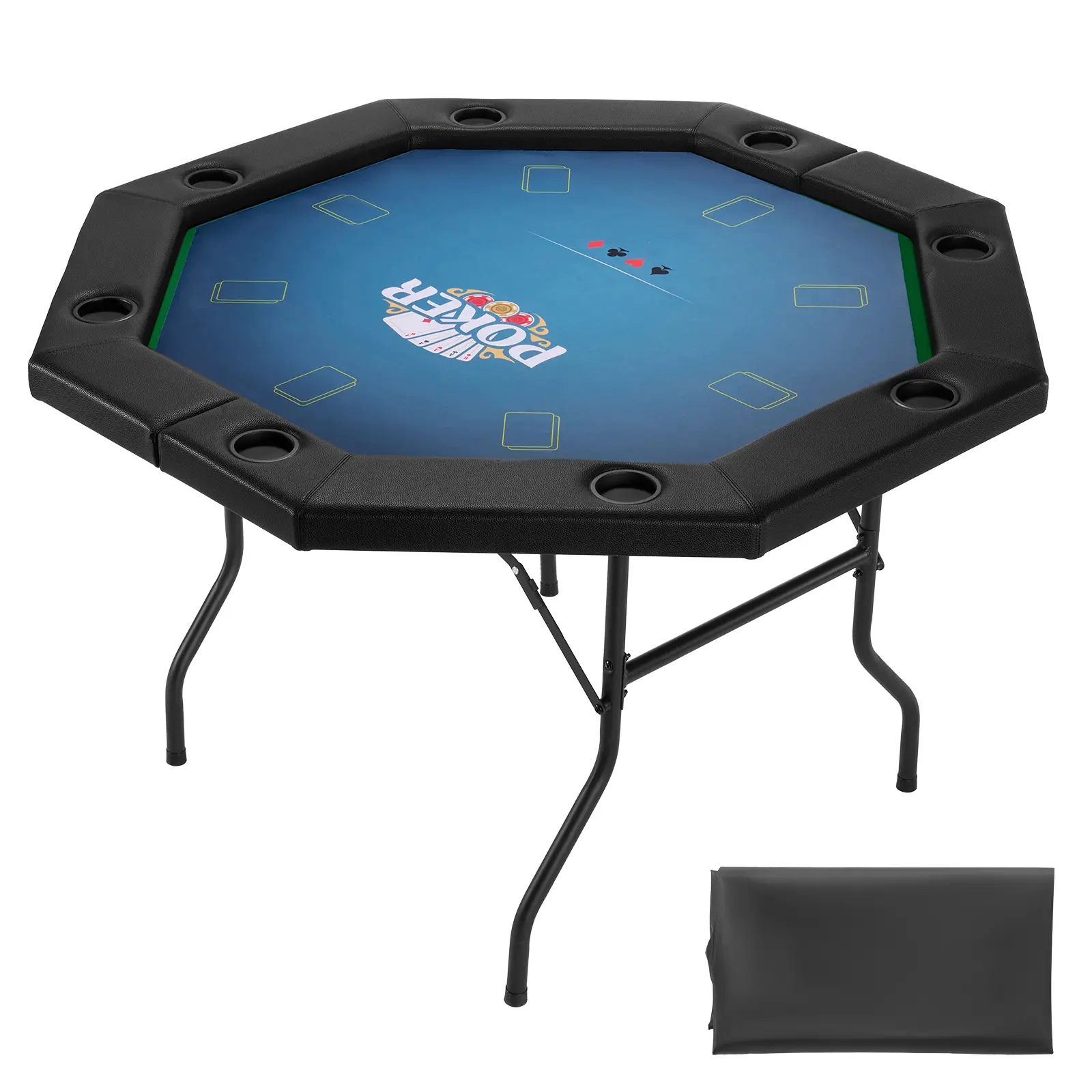 Foldable Poker Table, 8 Player 48 in Folding Casino Leisure Table with Padded Rails & Cup Holders, Octagonal Portable Game Tables with Felt & Metal Legs, for Texas Hold'em Game and Blackjack