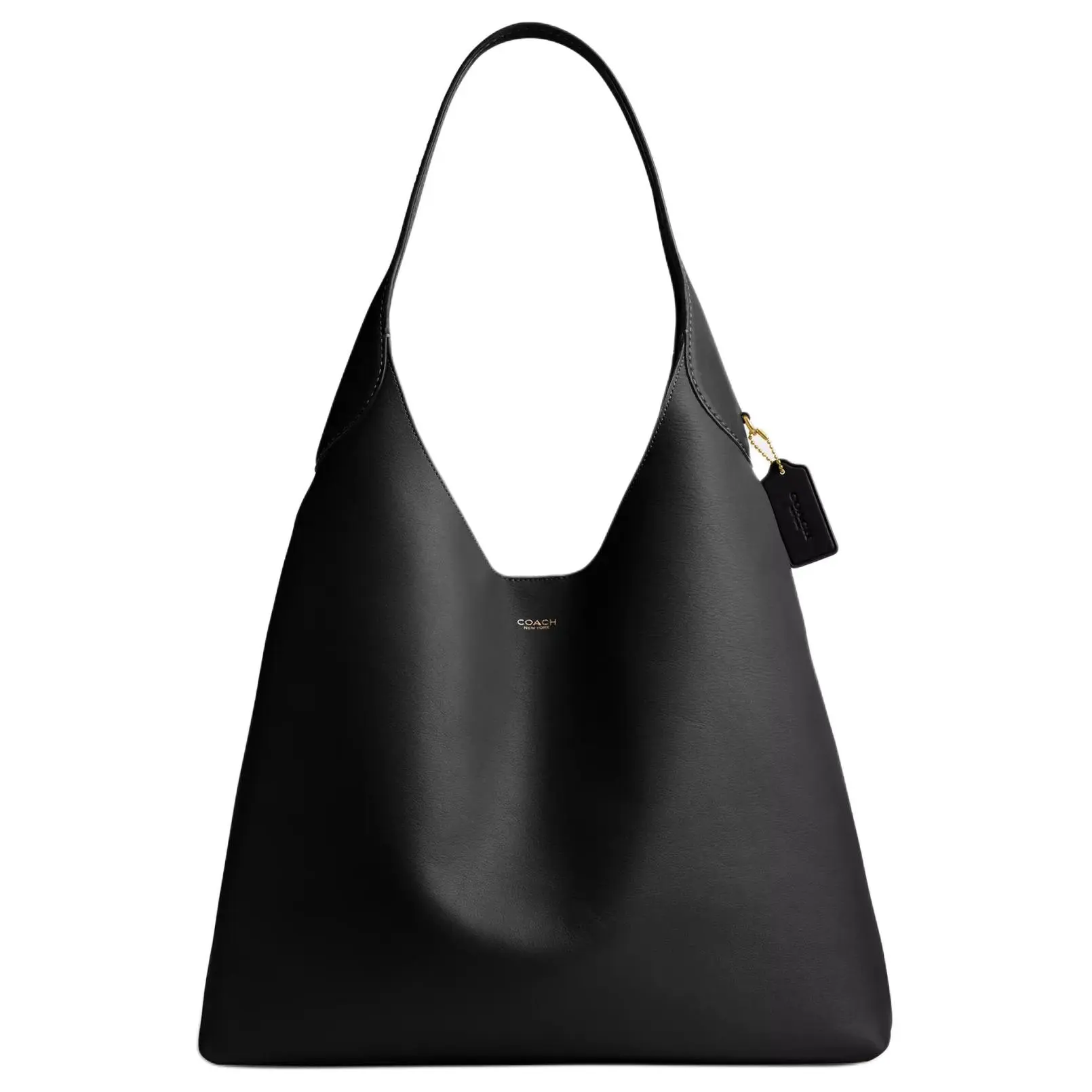 Coach Brooklyn 39 Logo Charm Magnetic Snap Hobo Handbag for Women, Full-Grain Leather in Brass and Black